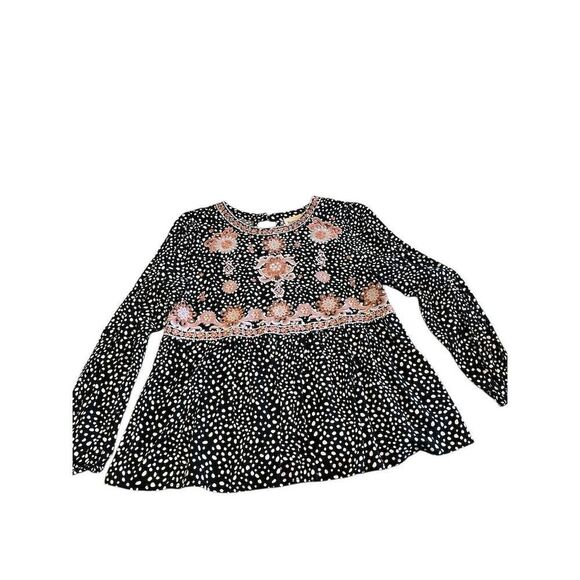 Savanna Jane Tops - Savanna Jane Women's Embroidered Polka Dot Blouse Black Size M